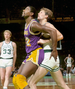 Boston Celtics Hall of Fame Inductee Dennis Johnson with Larry Bird photo