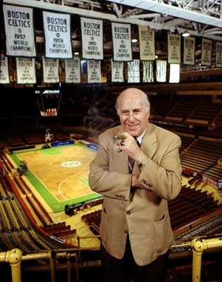 Boston Celtics Red Auerbach in Boston Garden with Parquet Floor
